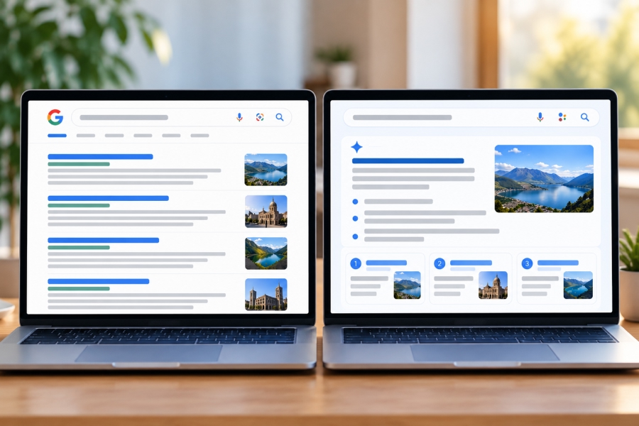 Comparison of traditional SEO results and AI search answers